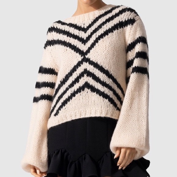 The Wolf Gang Sweater Womens Xs/ S Black White Diagonal Knit Comodo Bell Sleeve